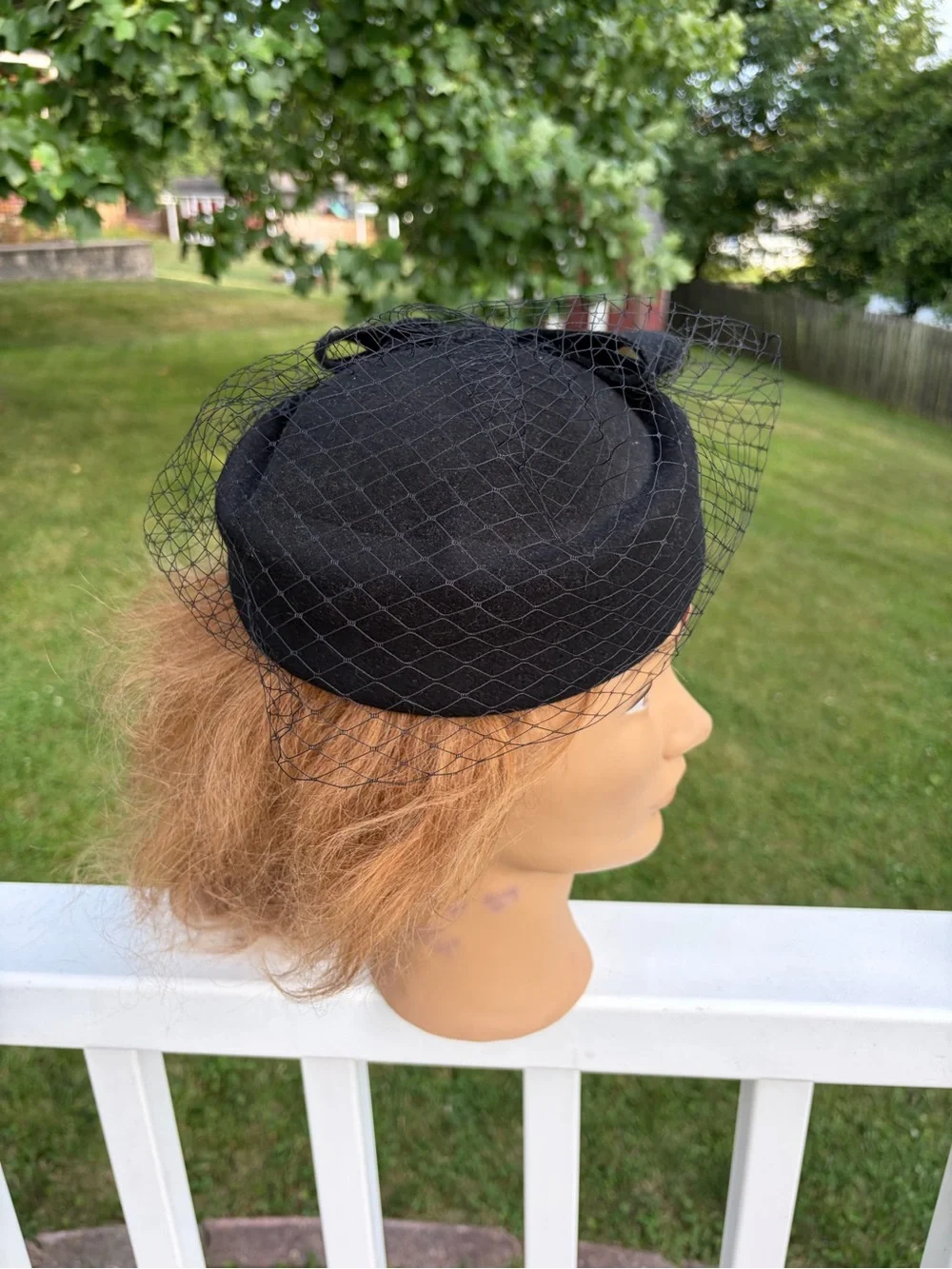 NWT ORIDOOR black retro felted wool cap with bow & veil net hair clips one size